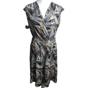 Black Gold Botanical Wrap Dress Faux Wrap Midi XS Date Night Cocktail Floral
